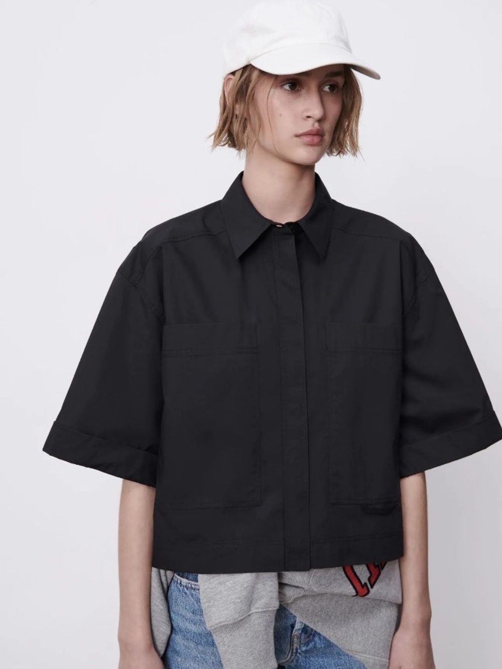 Zara Black Oversized Short Sleeve Button-Up Shirt Size Small S